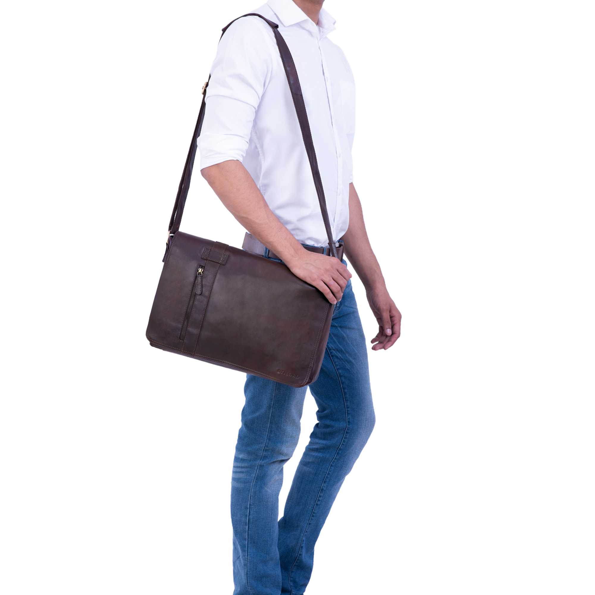 Sac Messager Vintage En Cuir Véritable Ashwood - Taille A4 - Couleur Tan - Neuf Avec Étiquettes