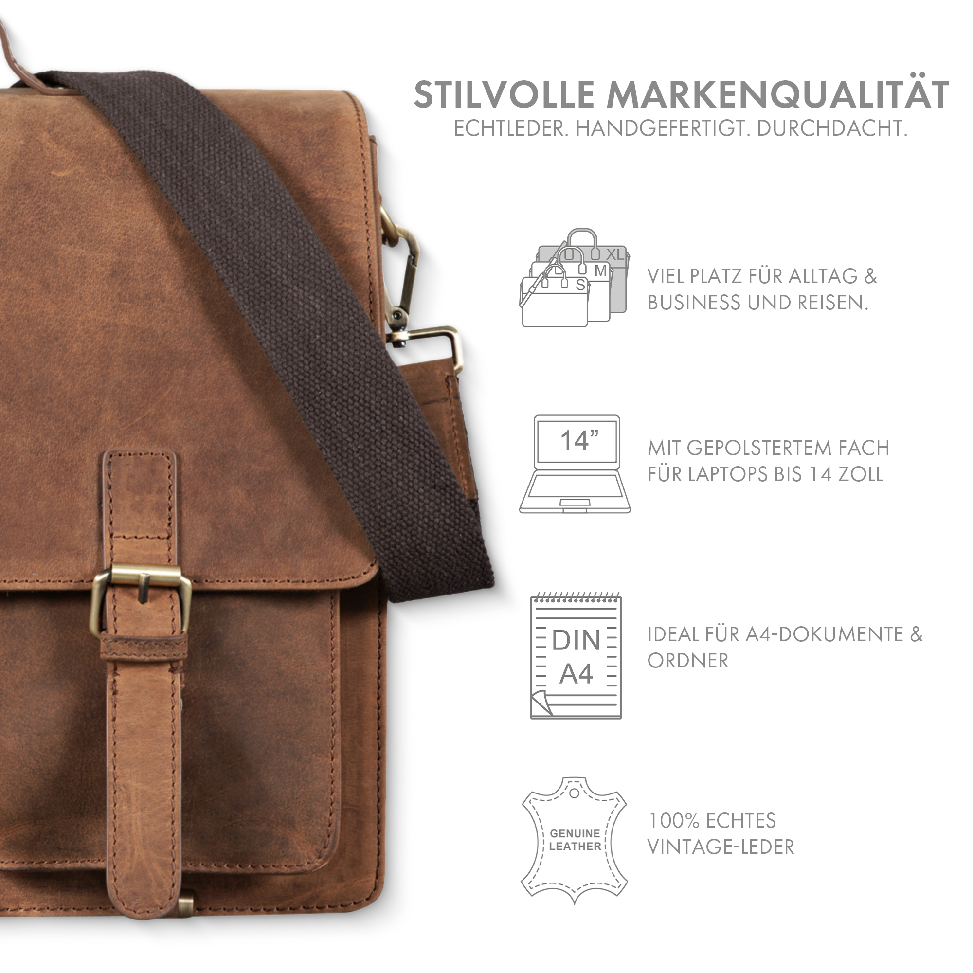 Cartable Serviette En Cuir Noir Vintage - Taille Moyenne - Occasion Bon état