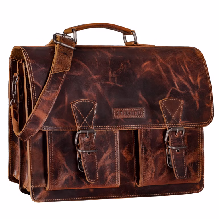 "Jeffrey" Cartable en Cuir Véritable – Grande Sacoche Vintage Porte Document