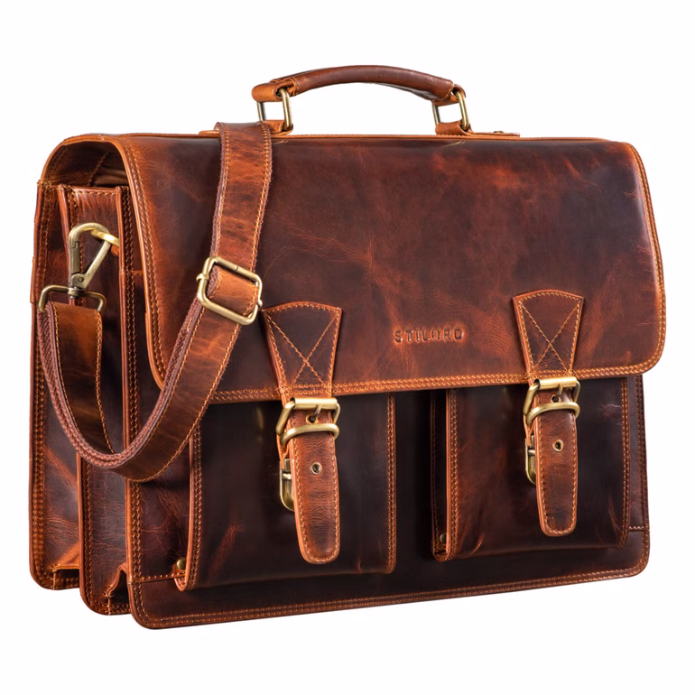 "Jeffrey" Cartable en Cuir Véritable – Grande Sacoche Vintage Porte Document