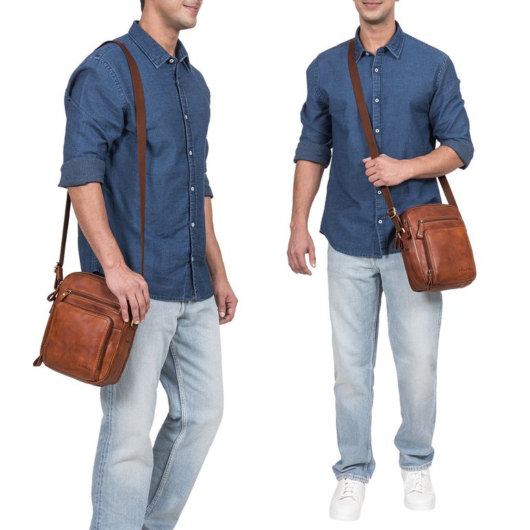 STILORD 'Trae' Sac Bandoulière Homme Cuir Véritable Vintage - Mini Sacoche Tablette 8 Pouces