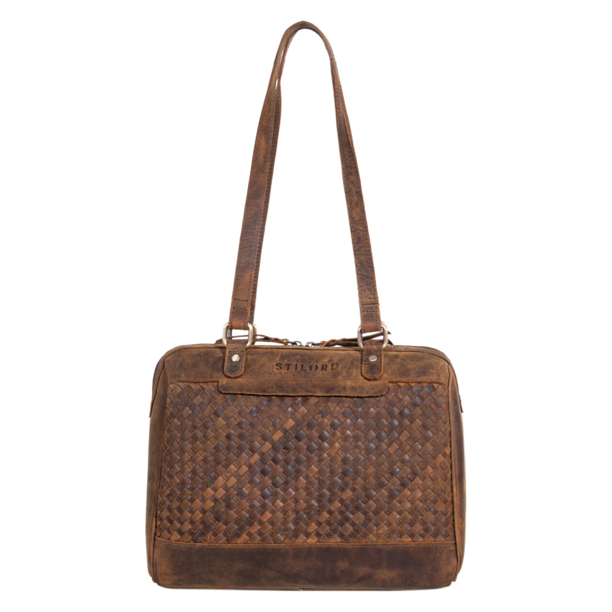 Sac à Main Tissé Femme En Cuir PU - Sac Fourre-tout Bandoulière Décontracté - Tissé à La Main - Couleur 1