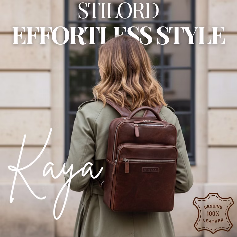 "Kaya" Premium Sac à Dos Cuir Femme Élégant pour Ordinateur Portable14 Pouces "Kaya" Premium Sac à Dos Cuir Femme Élégant pour Ordinateur Portable14 Pouces