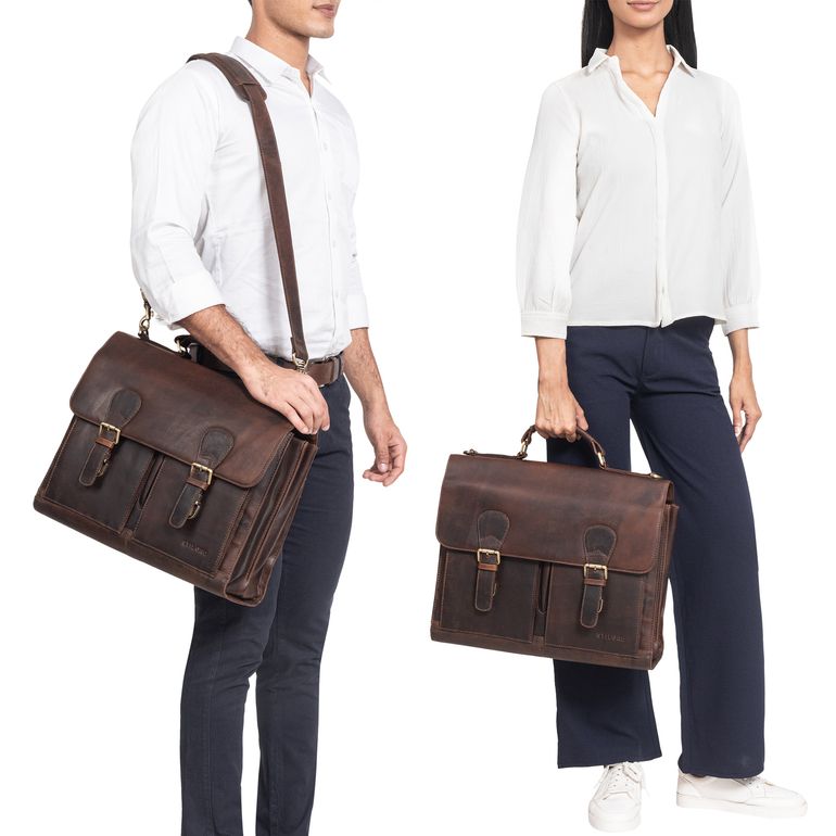STILORD 'Ludger' Saccoche Ordi Portable 15,6 Pouces Cuir Sacoche Homme Bandouliere Professionnelles Porte Document Ordinateur Femme porte-documents sac scolaire, Couleur:cognac - marron foncé
