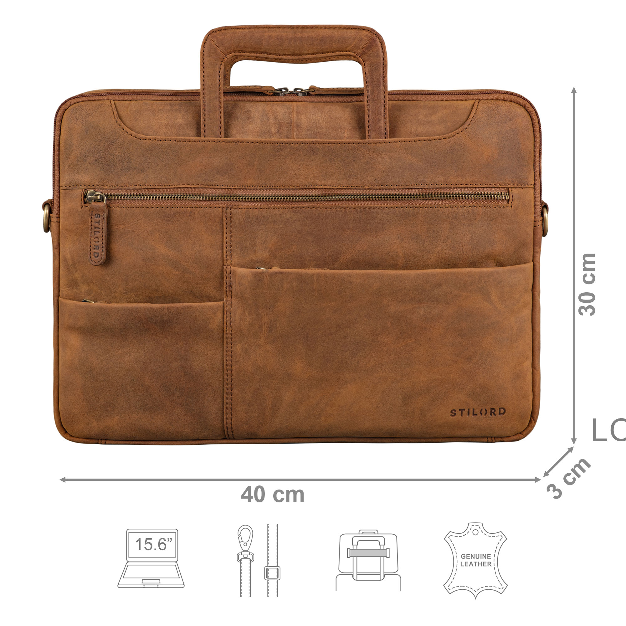 STILORD 'Bernd' Sac Professeur Cuir Véritable Vintage 15.6" – Cartable Bandoulière Élégant