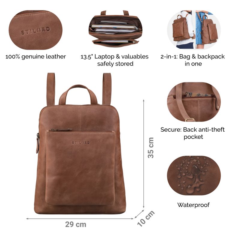 Sac à Dos Cuir Femme STILORD 'Hazel' Sac á Dos Femme Pratique Cuir Vintage Sac à Sac A Dos Cuir