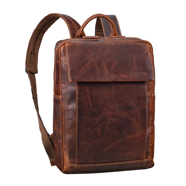 "Eliano" sac a dos en cuir veritable pour femmes et hommes ordi portable 15 - 16 pouces