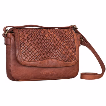 "Ria" Sac Bandoulière Retro Femme Petit en Cuir avec Rabat Tressé