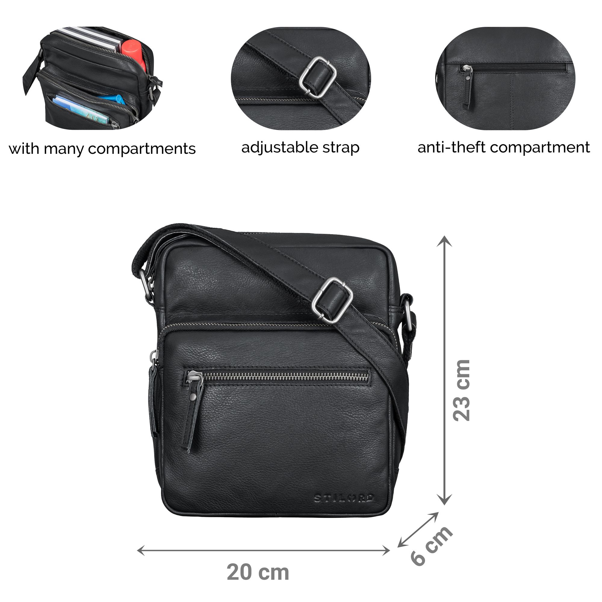 Sac Bandoulière Homme En Cuir Véritable STILORD Lyon - Compact, Pour Tablette 13", Organisation Optimale