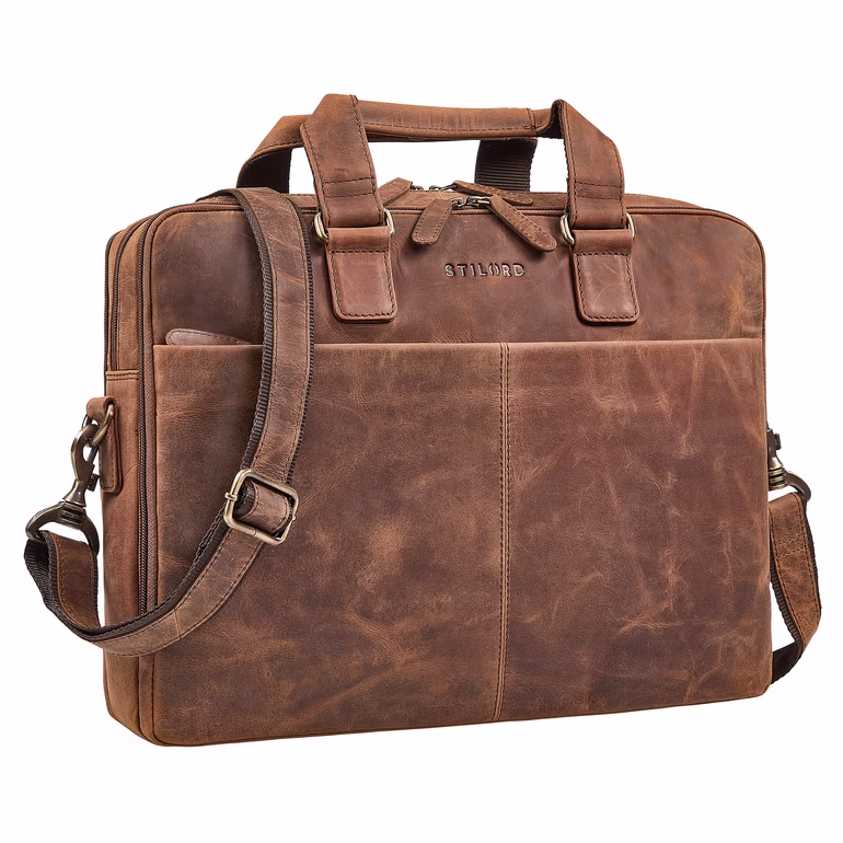 "Oslo" Sacoche Homme Bandoulière pour Ordinateur 18 Pouches en Cuir