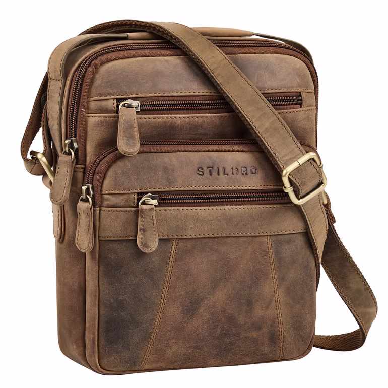 "Omar" Petite Sacoche Bandoulière Cuir Homme pour Tablette 8,4 Pouces