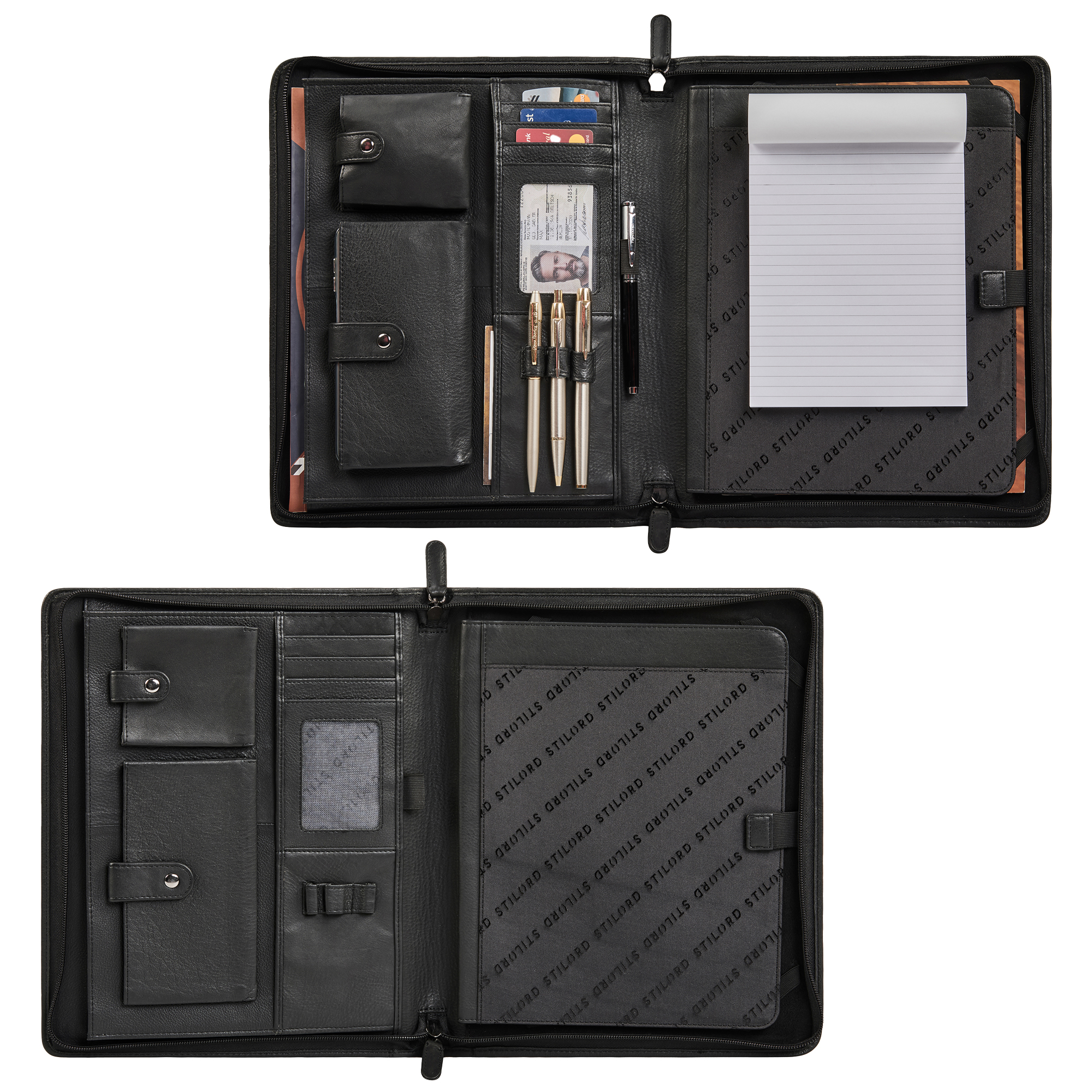 STILORD 'Wesley' Conférencier A4 Cuir Véritable Noir - Porte-Documents Élégant Fermeture Éclair Avec Compartiment Tablette 13"