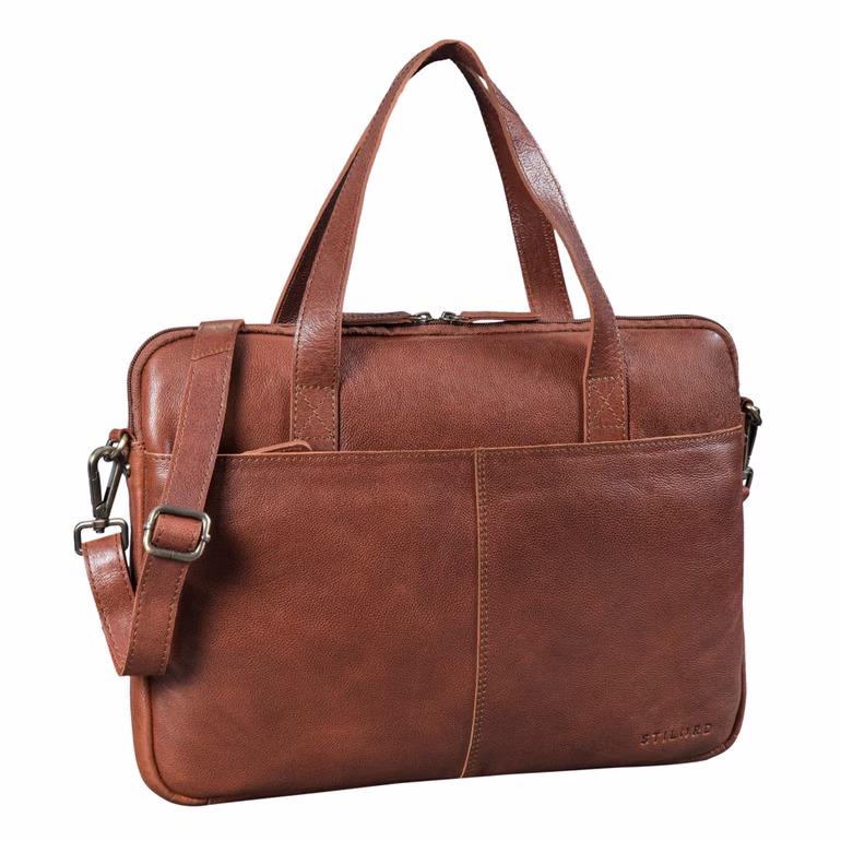 "Leonel" Sacoche Ordinateur Cuir 15.6 Pouces avec Sangle et Poignées pour Homme