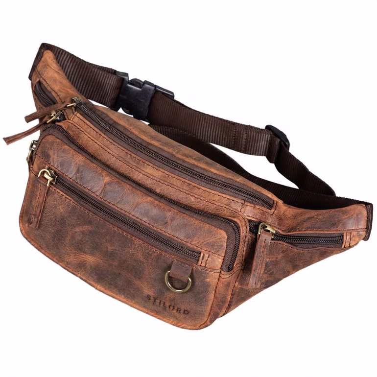"Robin" Premium Sac Banane Cuir Homme Vintage avec 6 Compartiments Zippés pour Voyage Festival "Robin" Premium Sac Banane Cuir Homme Vintage avec 6 Compartiments Zippés pour Voyage Festival