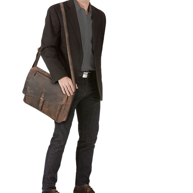 Sacoche Ordinateur Cuir Vintage STILORD 'Merlin' XL - Sac Bandoulière Cuir Vache 15,6"