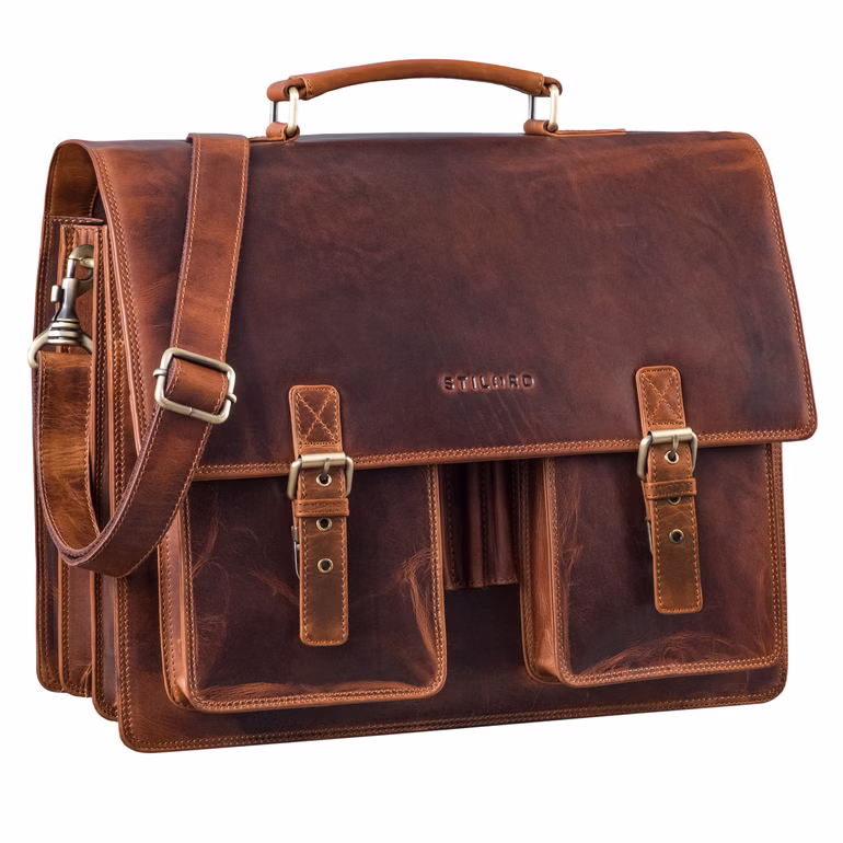 "Anton" Sacoche ordinateur 15.6 pouces Sac Serviette en Cuir Véritable XL "Anton" Sacoche ordinateur 15.6 pouces Sac Serviette en Cuir Véritable XL